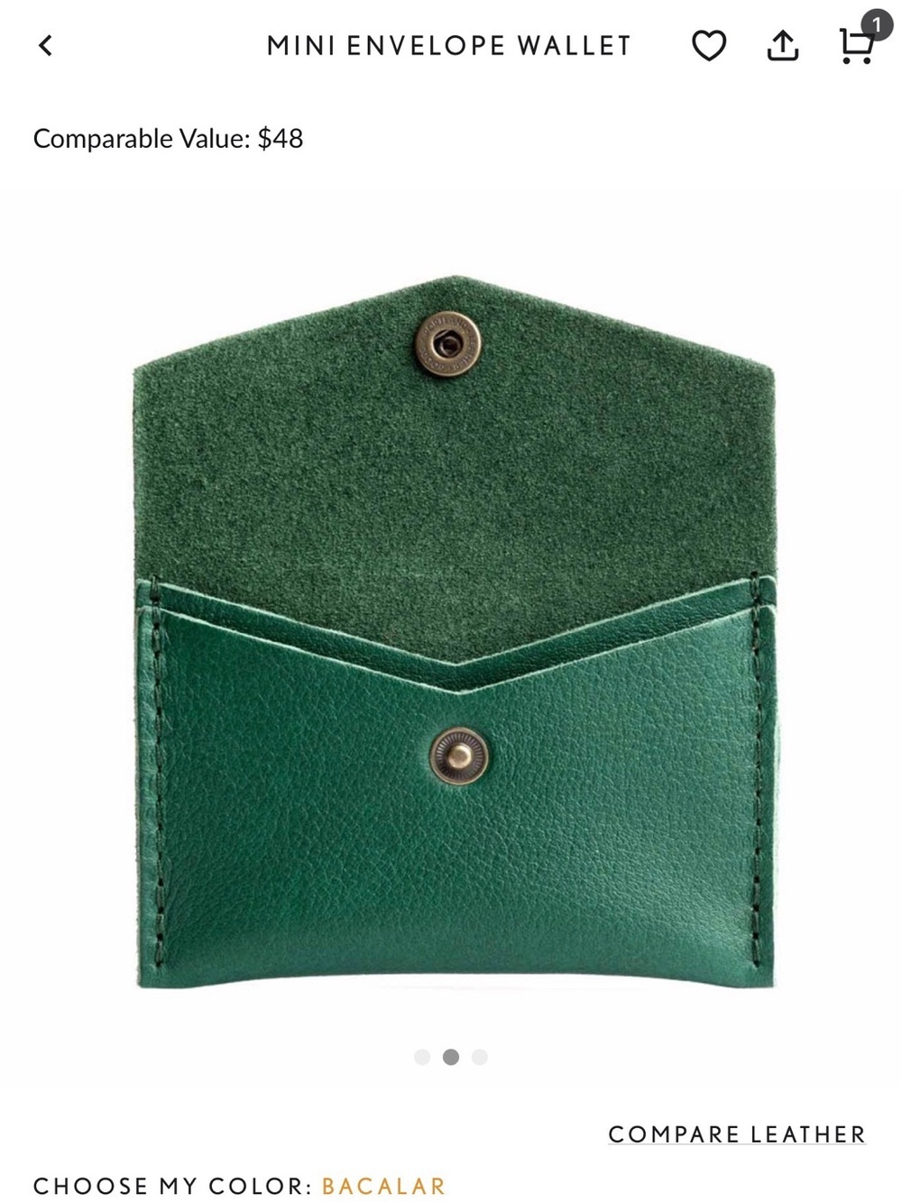 Portland Leather Mini leather Envelope Wallet - Green (Bacalar) - Picture 2 of 7